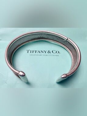 Tiffany & Co 925 Sterling Silver  Cuff Bracelet Mesh Chain Auth AS IS REPAIR